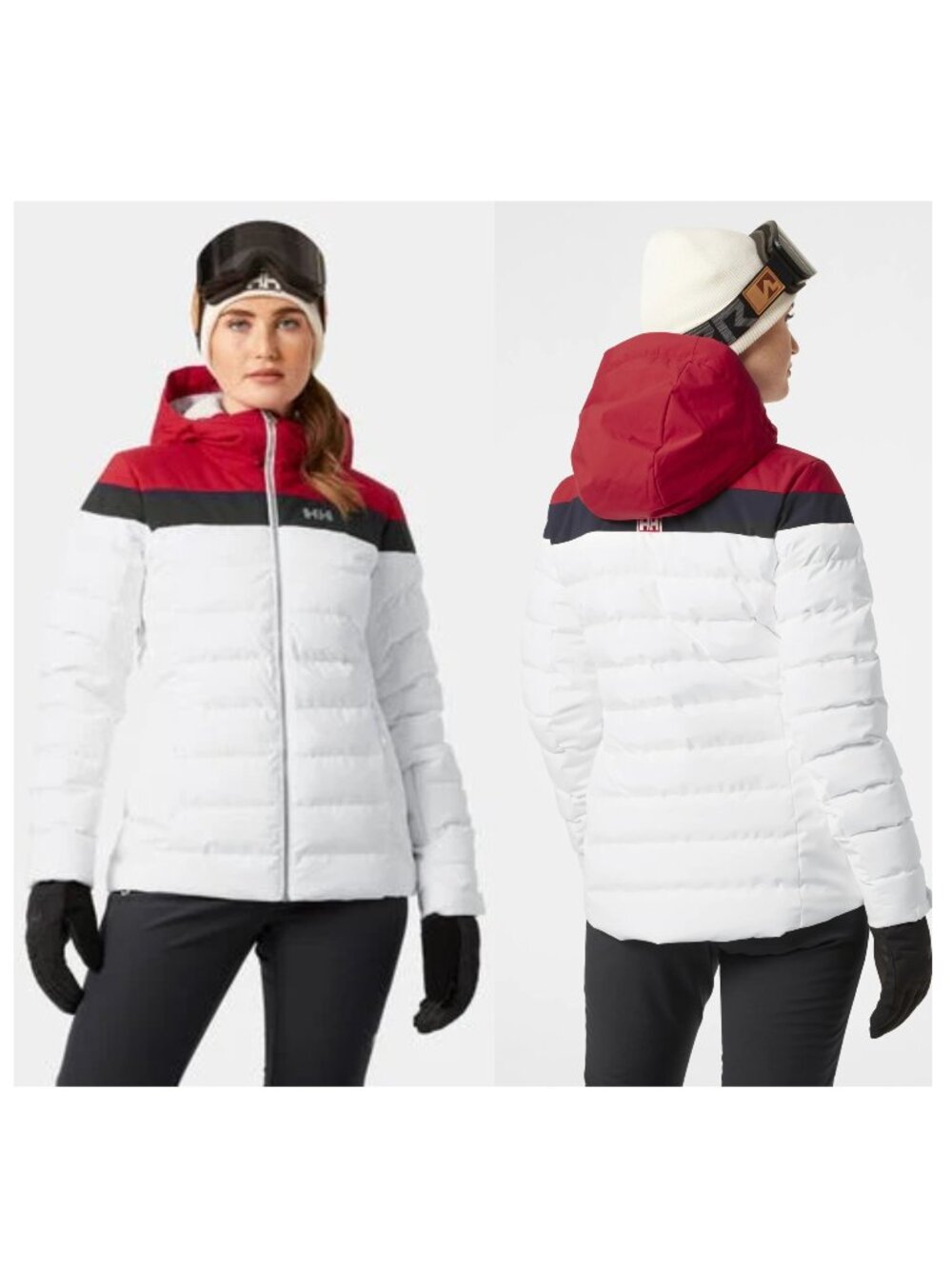Helly Hansen Imperial Puffy Ski Jacket white Red quilted snow board puffer L